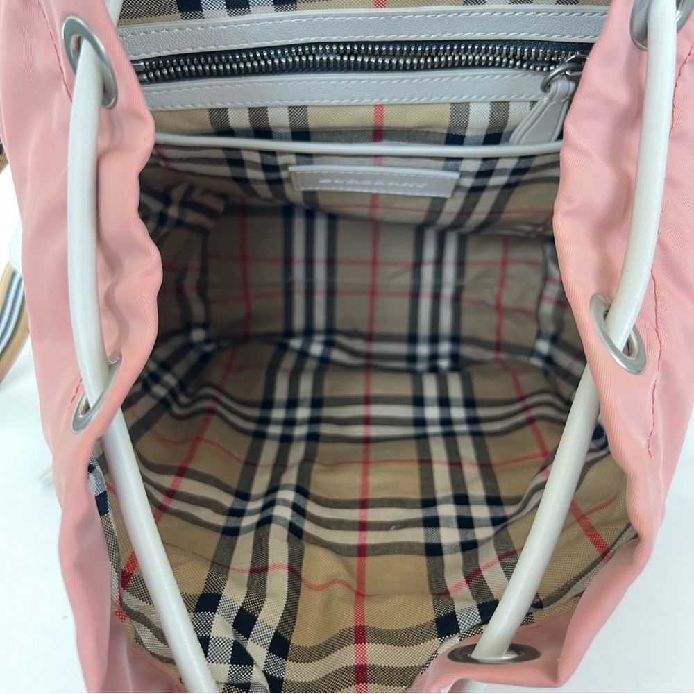 BURBERRY Rucksack Mauve Nylon w Leather Trim Drawstring Side Pockets Backpack - Picture 10 of 16